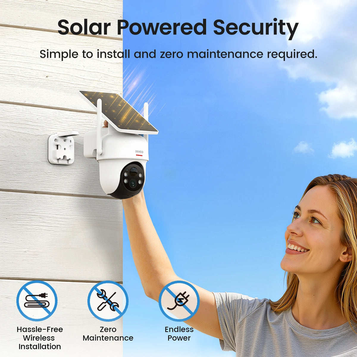 Dekco 3MP Solar Camera System 2 Cam Kit Wireless Cam System Surveillance Wifi PTZ Camera Set with Home Hub Support Alex