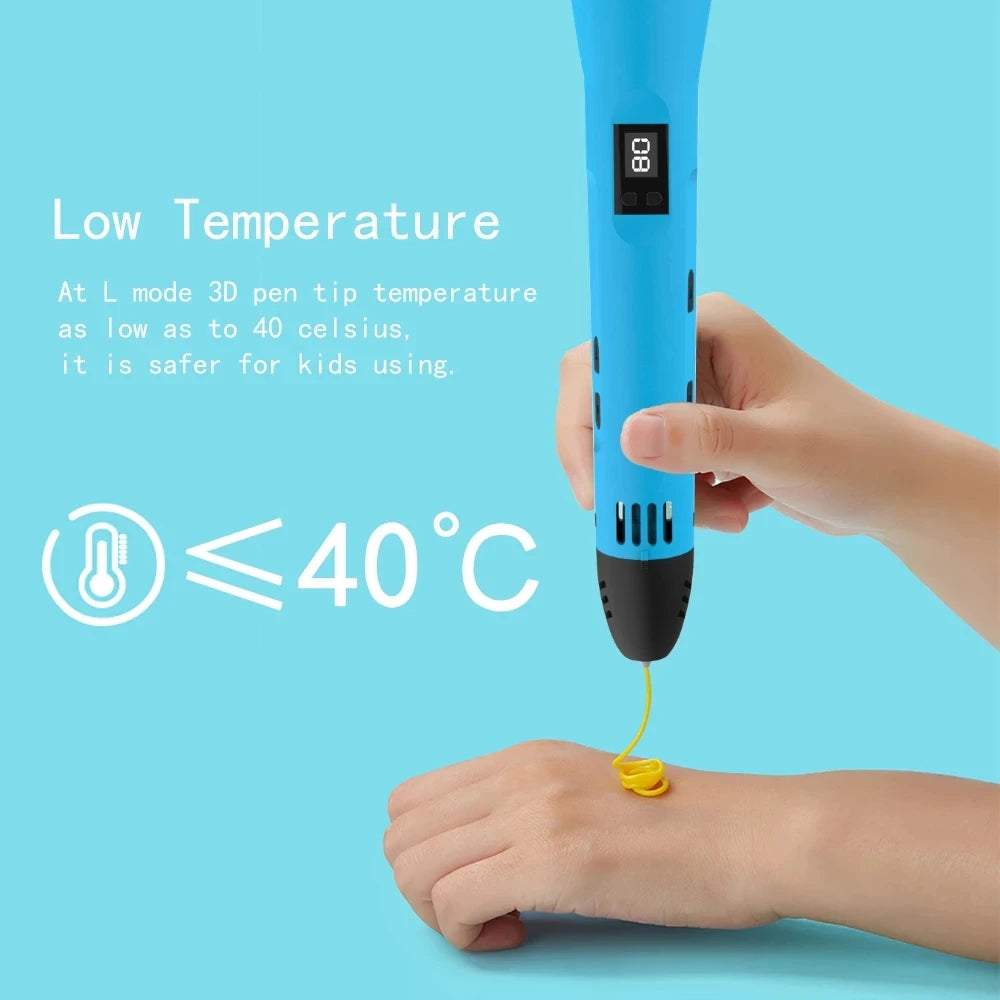 QCREATE 3D Printing Pen Compatible With 1.75mm PLA PCL Filament LCD Display 8 Speeds Temperature Regulation 3D Drawing Pen