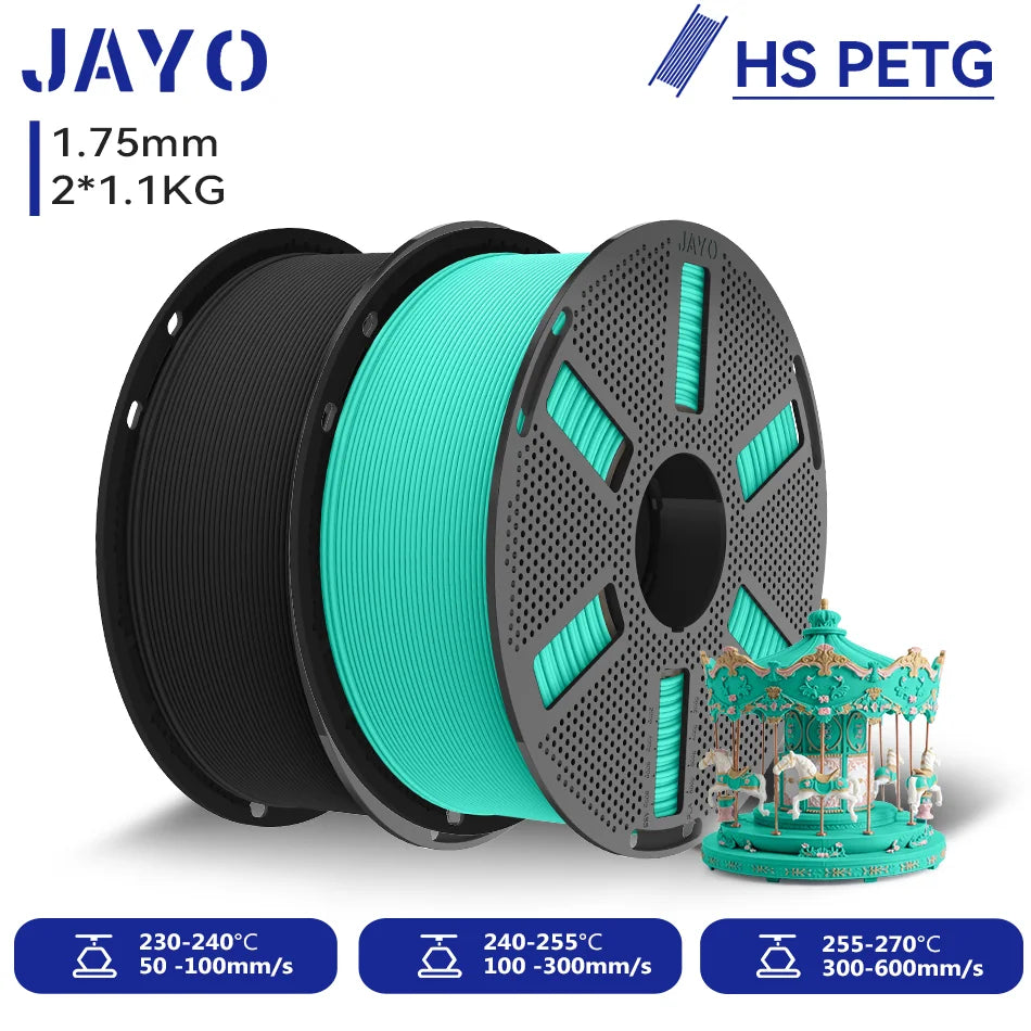 JAYO 2.2KG High Speed Matte PETG 3D Printer Filament High Flow Speedy 50-600mm/s Matte Effect PETG 3D Printing Mateials for 3D Printer & Pen