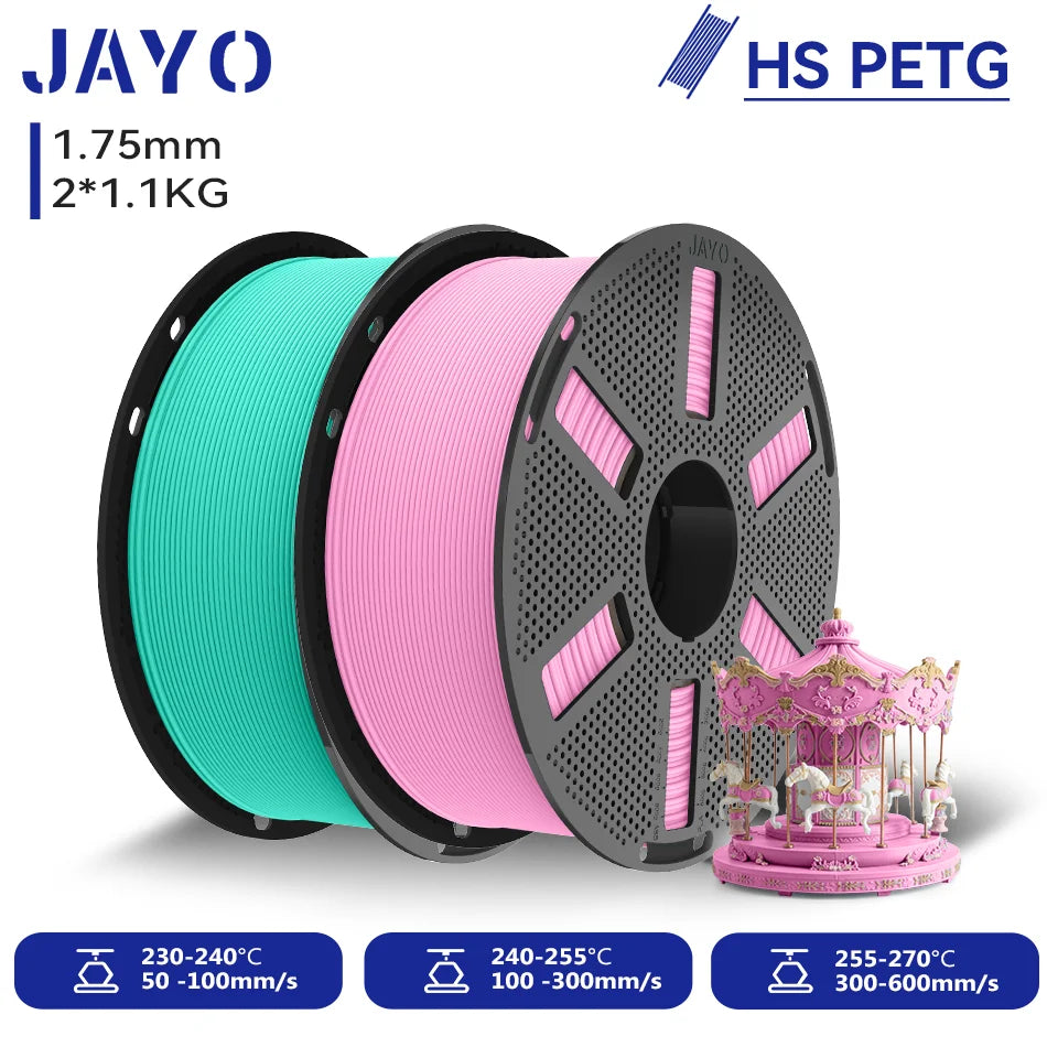 JAYO 2.2KG High Speed Matte PETG 3D Printer Filament High Flow Speedy 50-600mm/s Matte Effect PETG 3D Printing Mateials for 3D Printer & Pen